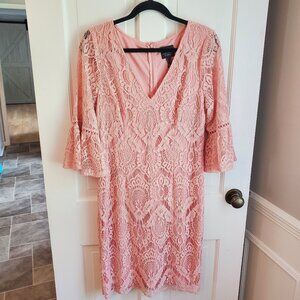 Adrianna Papell Lacey Pink Formal Midi Dress
